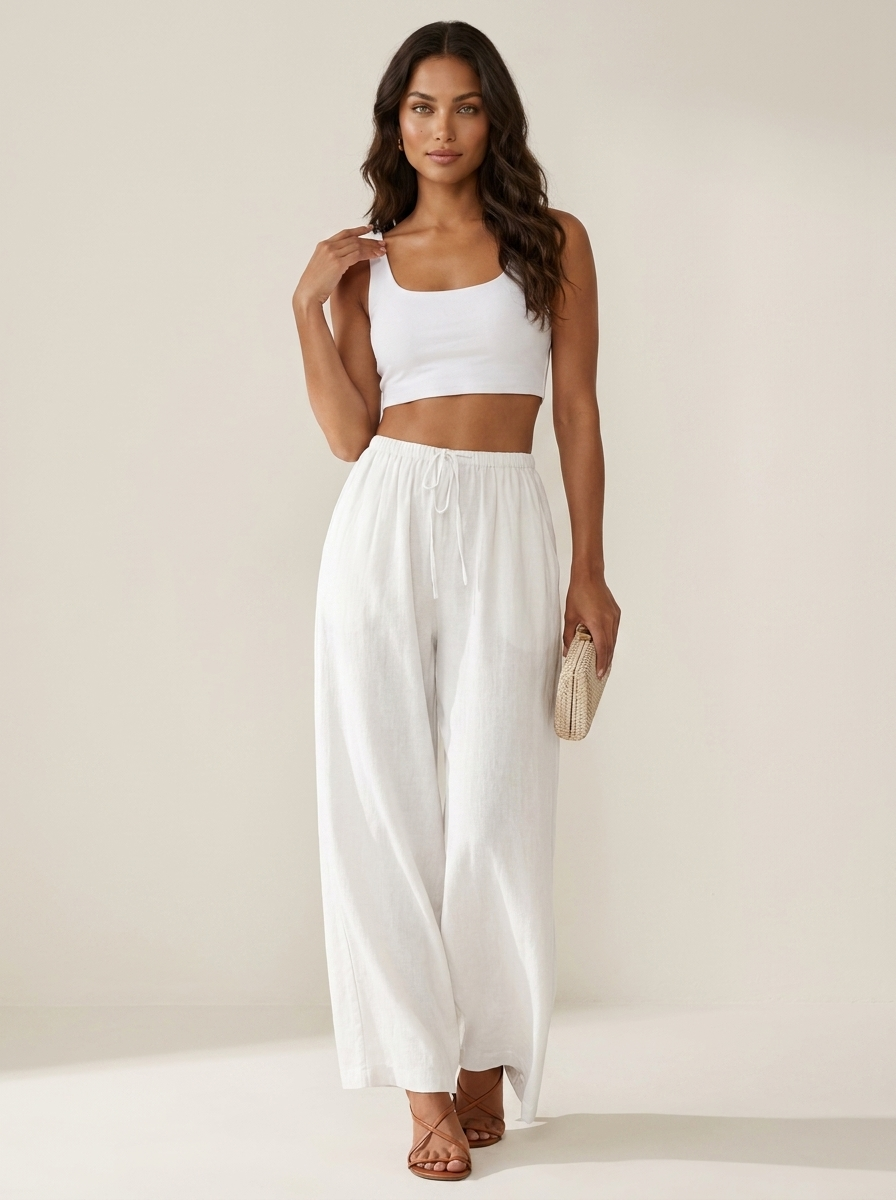 Luchtige wide leg broek met trekkoord - Lia