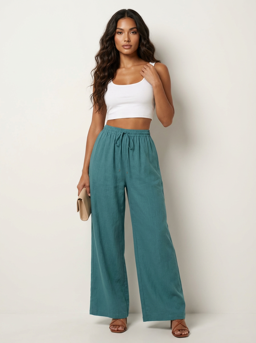 Luchtige wide leg broek met trekkoord - Lia