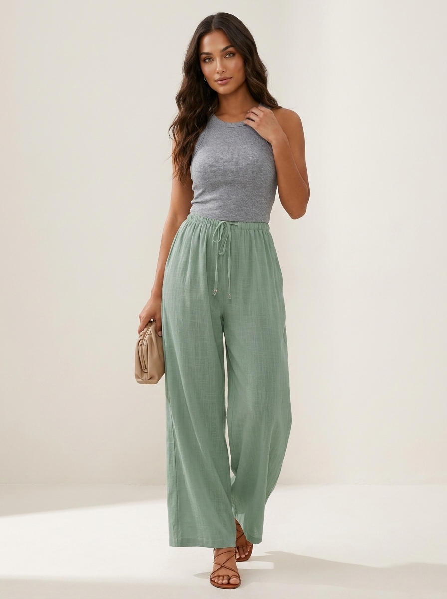 Luchtige wide leg broek met trekkoord - Lia