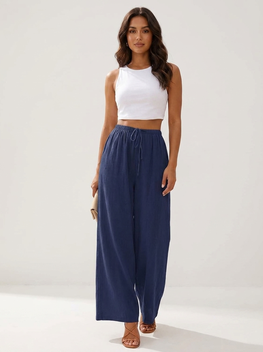 Luchtige wide leg broek met trekkoord - Lia