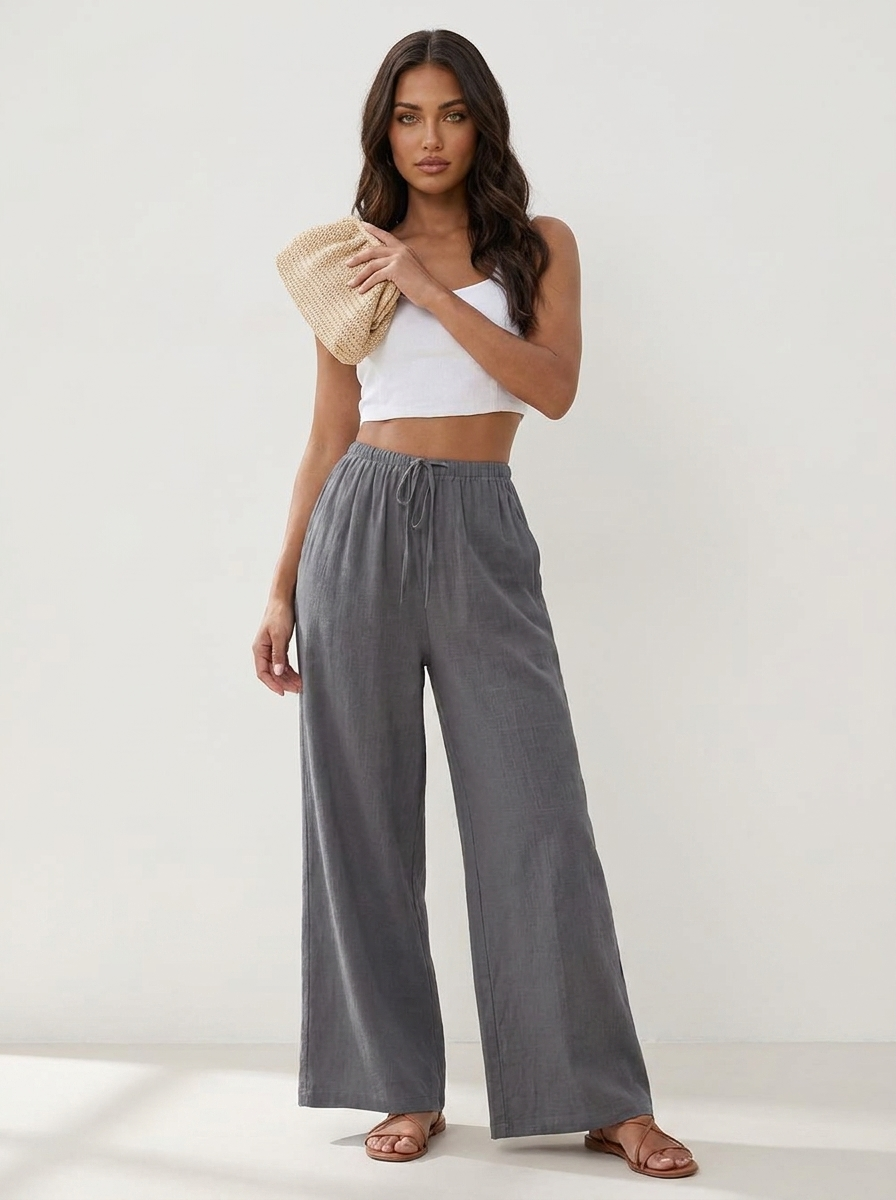 Luchtige wide leg broek met trekkoord - Lia