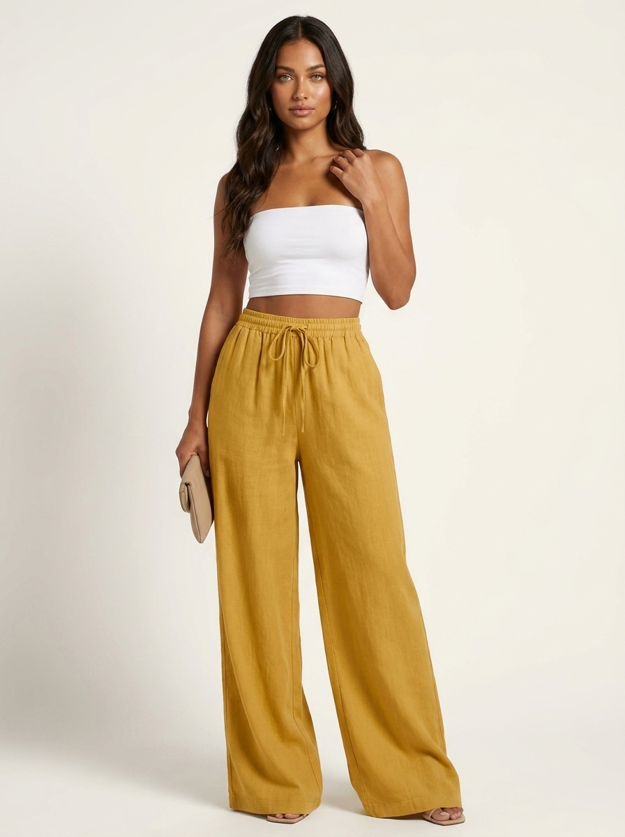 Luchtige wide leg broek met trekkoord - Lia