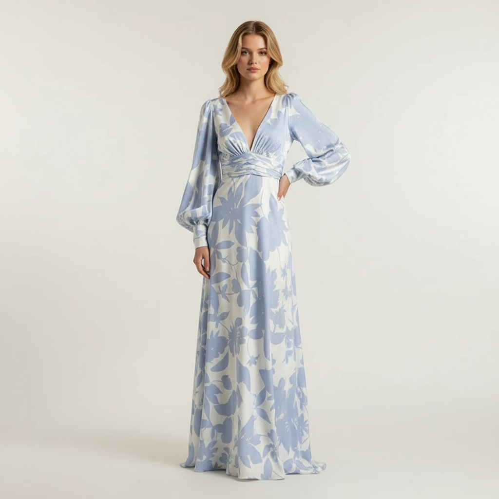 Maxi jurk blauw vooraanzicht Fay