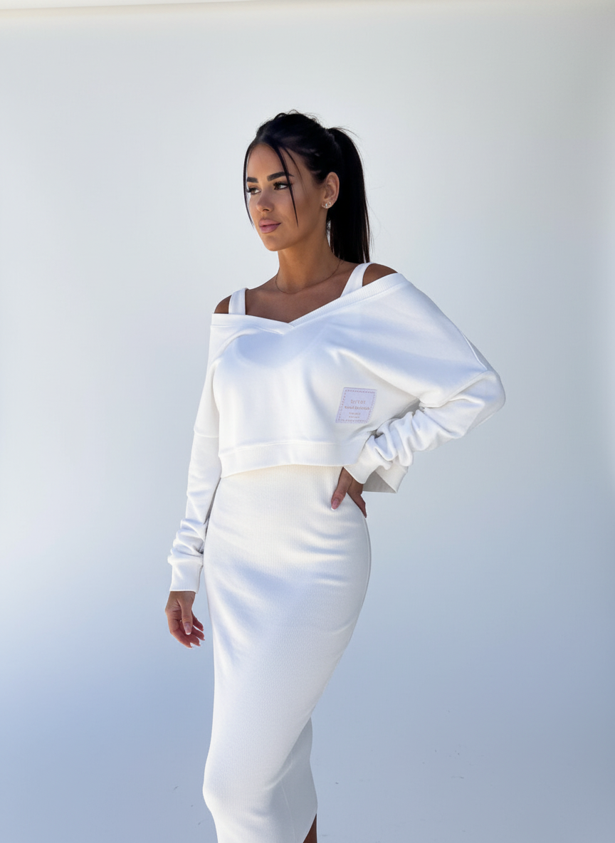 Midi set wit vooraanzicht detail Elin