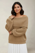 Off-shoulder trui khaki vooraanzicht Leona