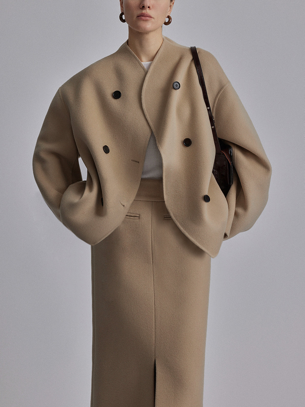 Oversized jas khaki vooraanzicht Gea