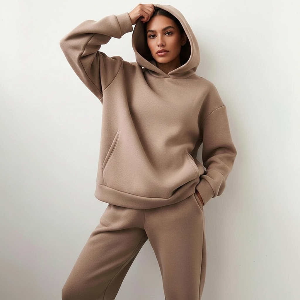 Oversized loungewear set bruin vooraanzicht Kiki