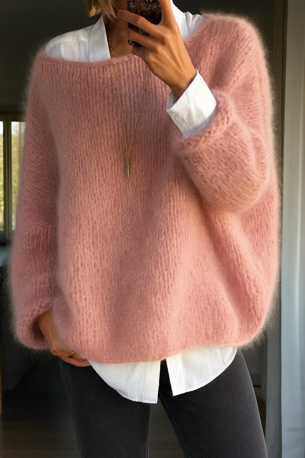 Oversized trui roze vooraanzicht Simone