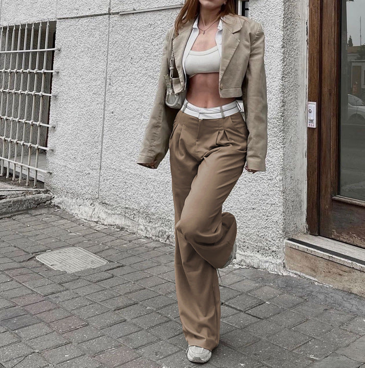 Pantalon beige vooraanzicht Yfke