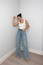 Rechte High Waist Jeans met Subtiele Glitterdetails – Elvira