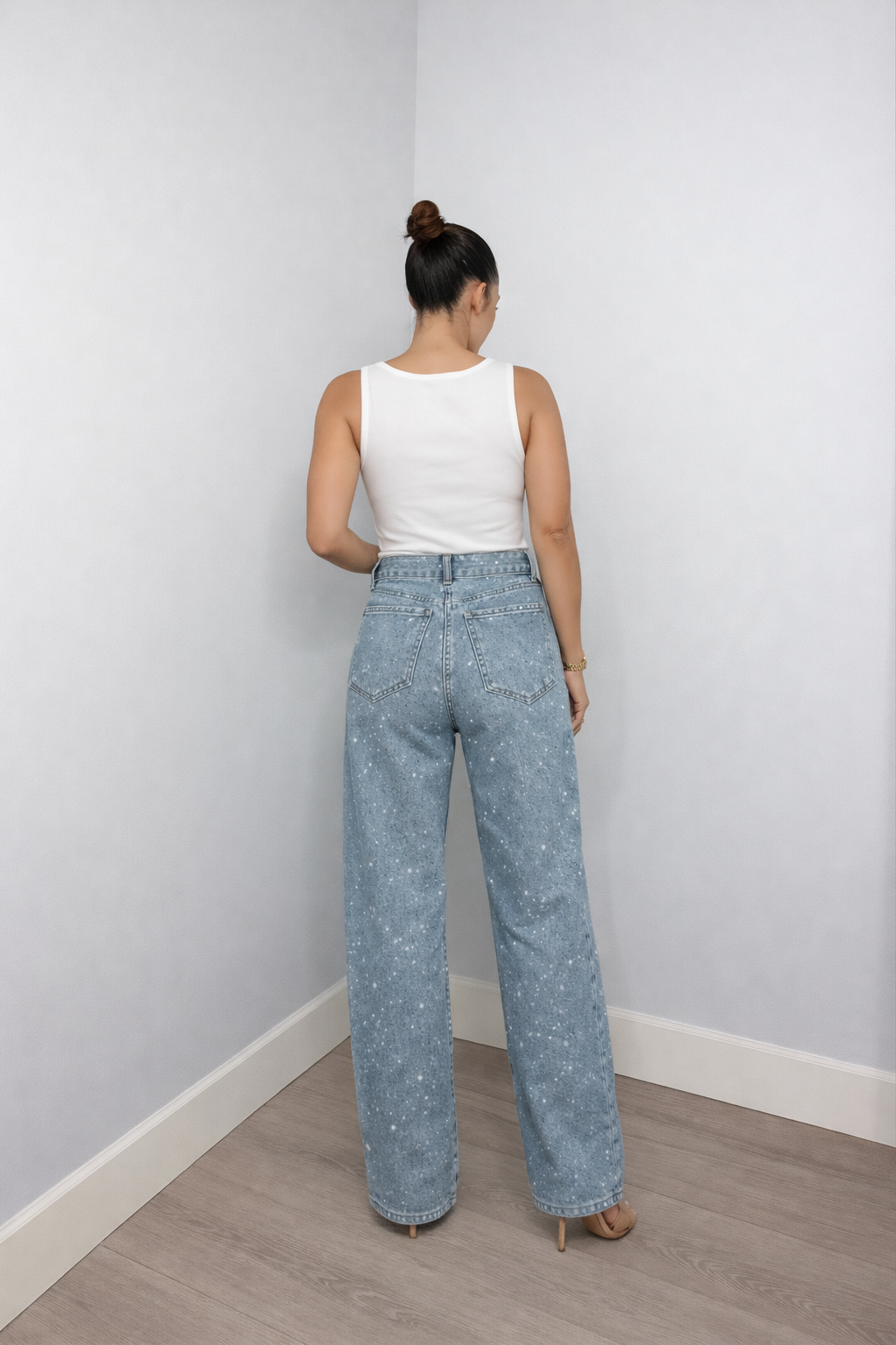 Rechte High Waist Jeans met Subtiele Glitterdetails – Elvira