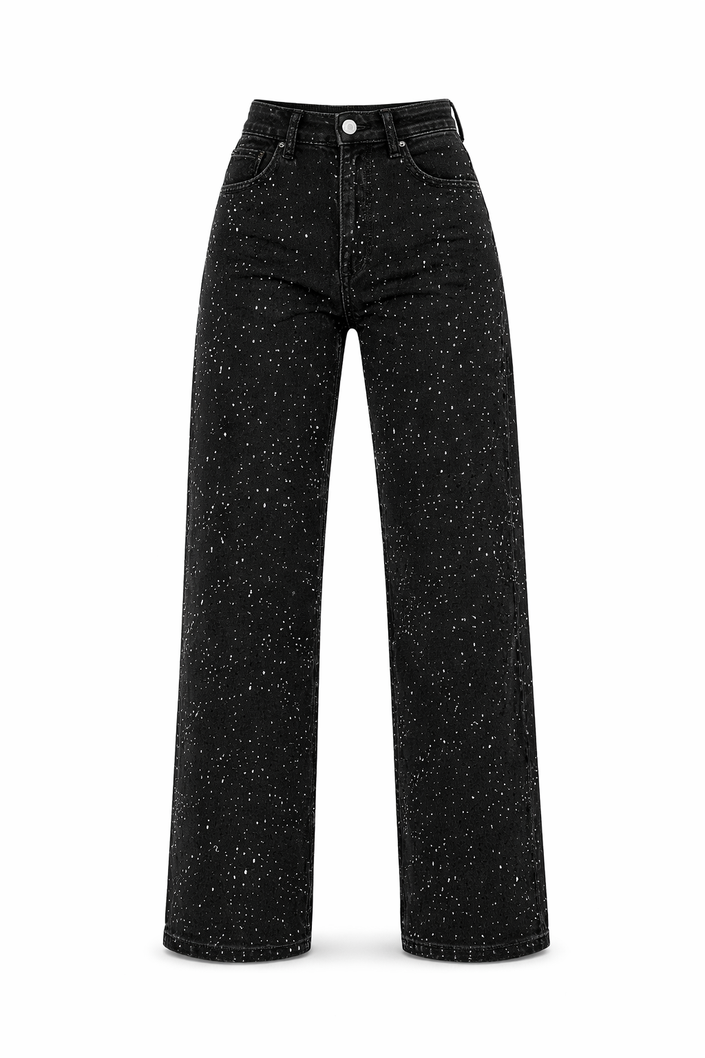 Rechte High Waist Jeans met Subtiele Glitterdetails – Elvira