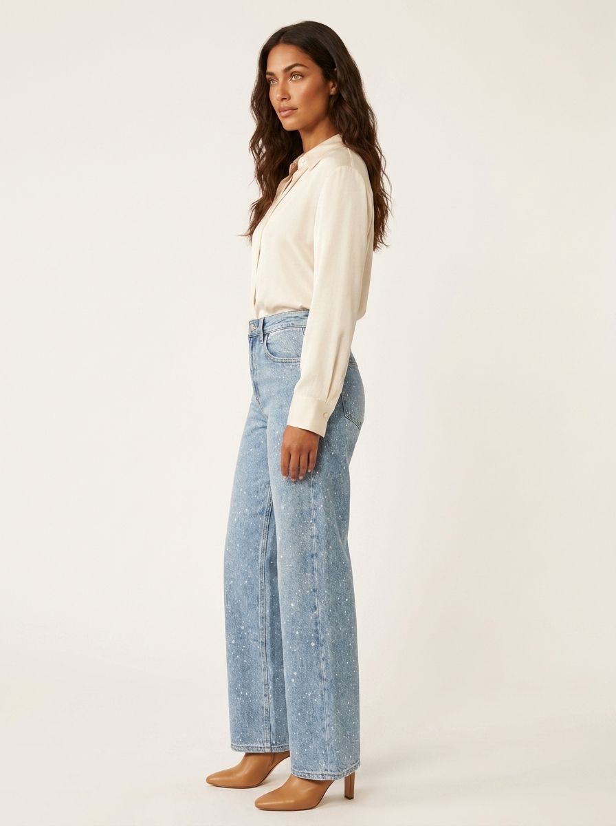 Rechte High Waist Jeans met Subtiele Glitterdetails – Elvira