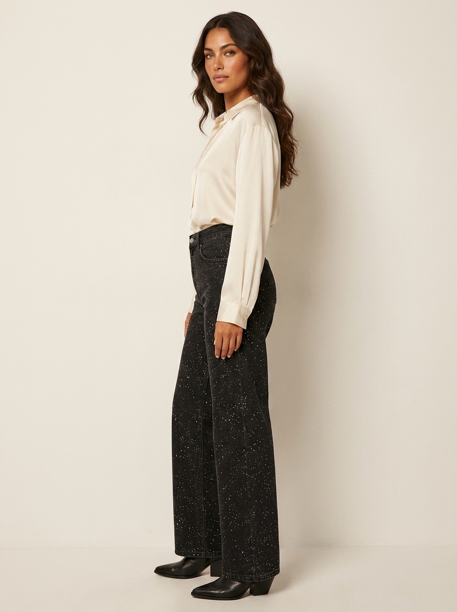 Rechte High Waist Jeans met Subtiele Glitterdetails – Elvira