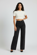 Rechte High Waist Jeans met Subtiele Glitterdetails – Elvira