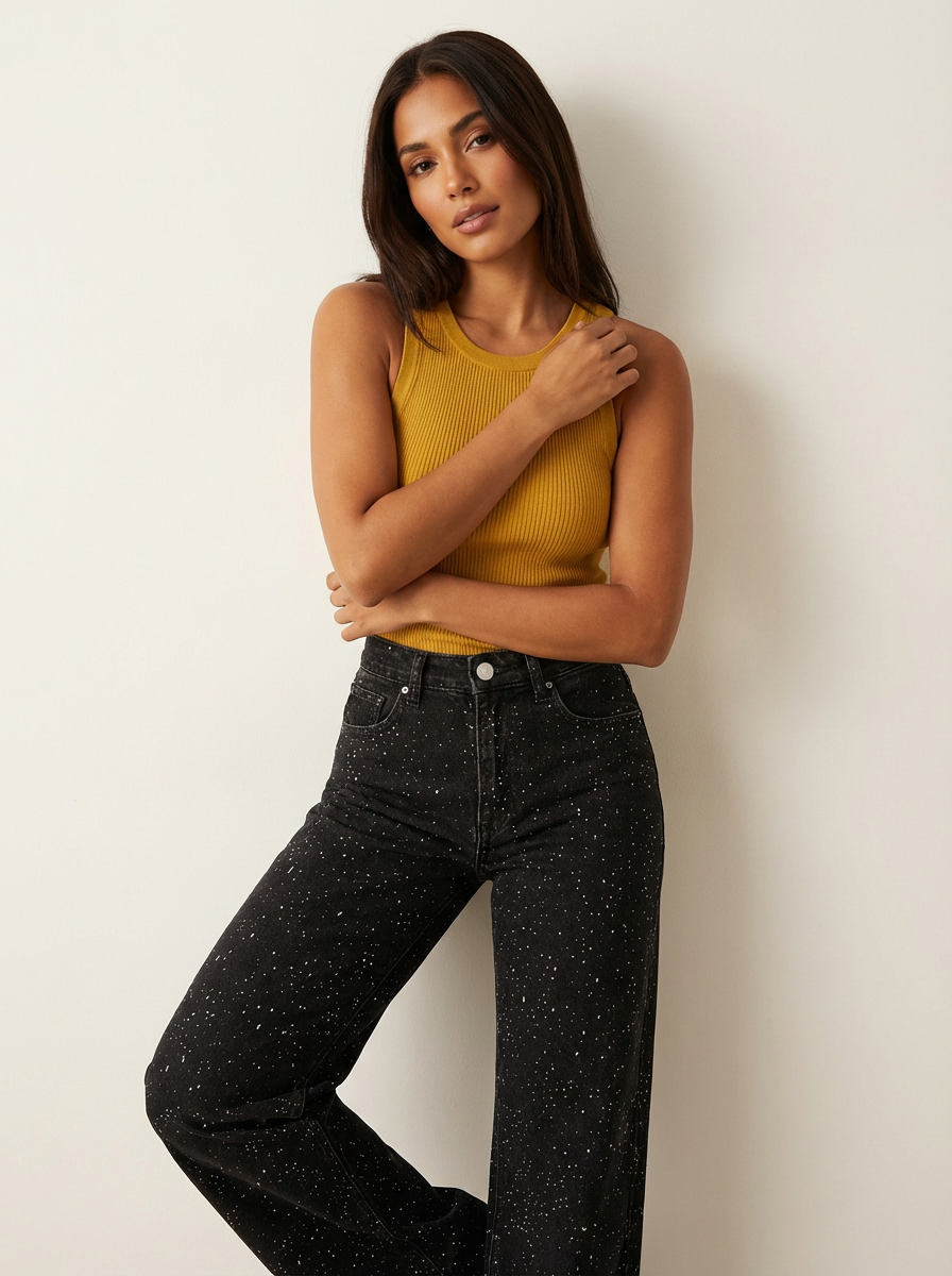 Rechte High Waist Jeans met Subtiele Glitterdetails – Elvira
