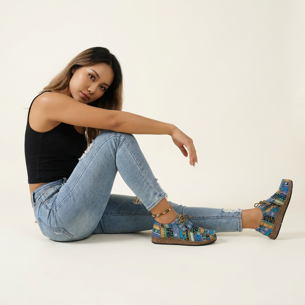 Sneakers blauw zittend Yuna