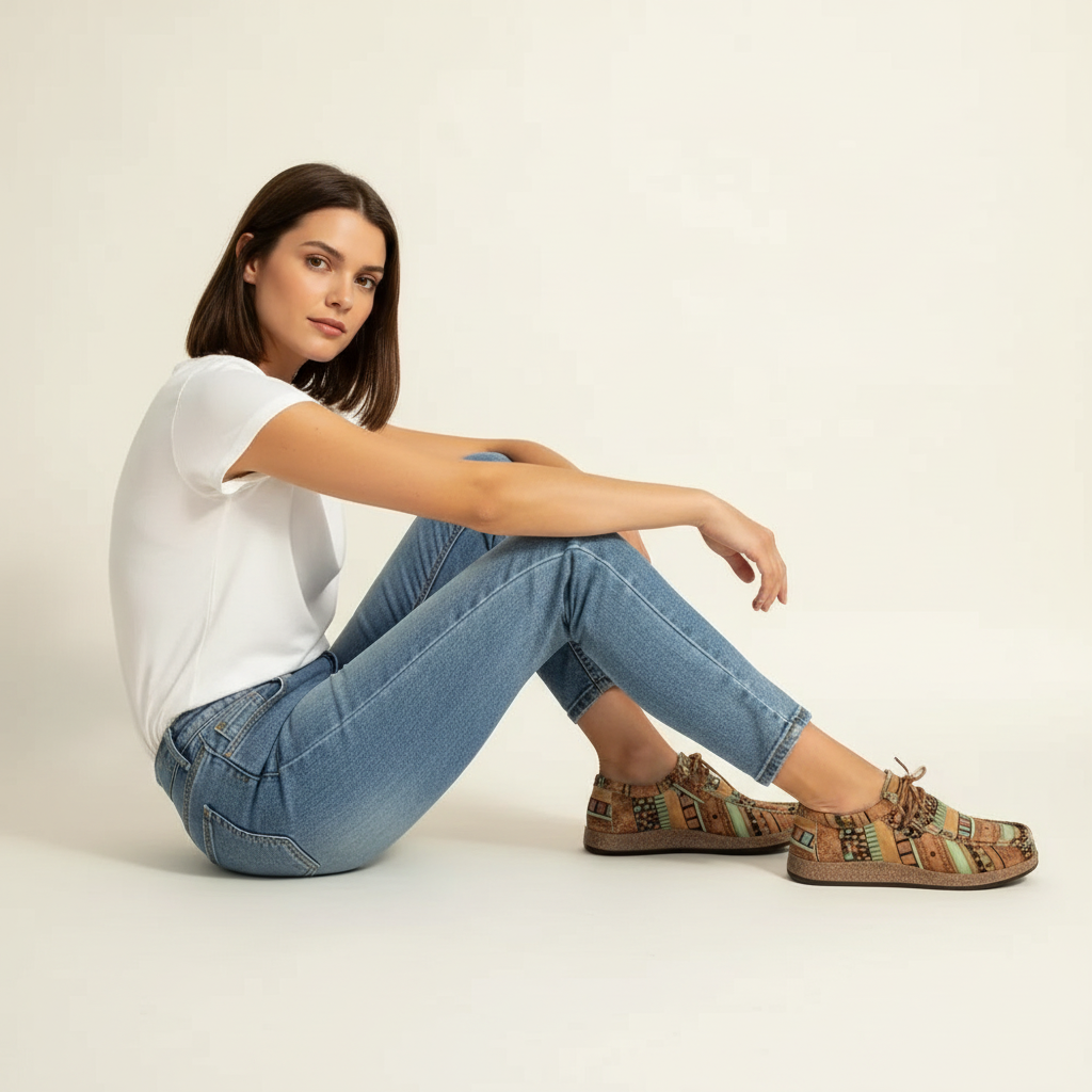 Sneakers khaki zittend Yuna