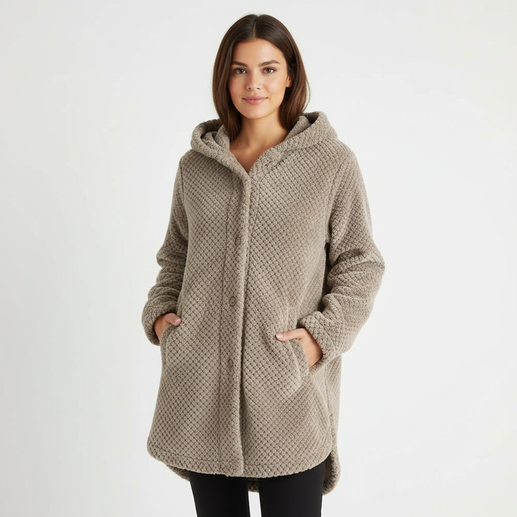 Teddy fleece jas beige vooraanzicht Selène