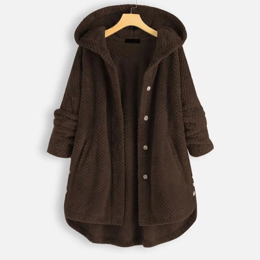 Teddy fleece jas bruin vooraanzicht Selène