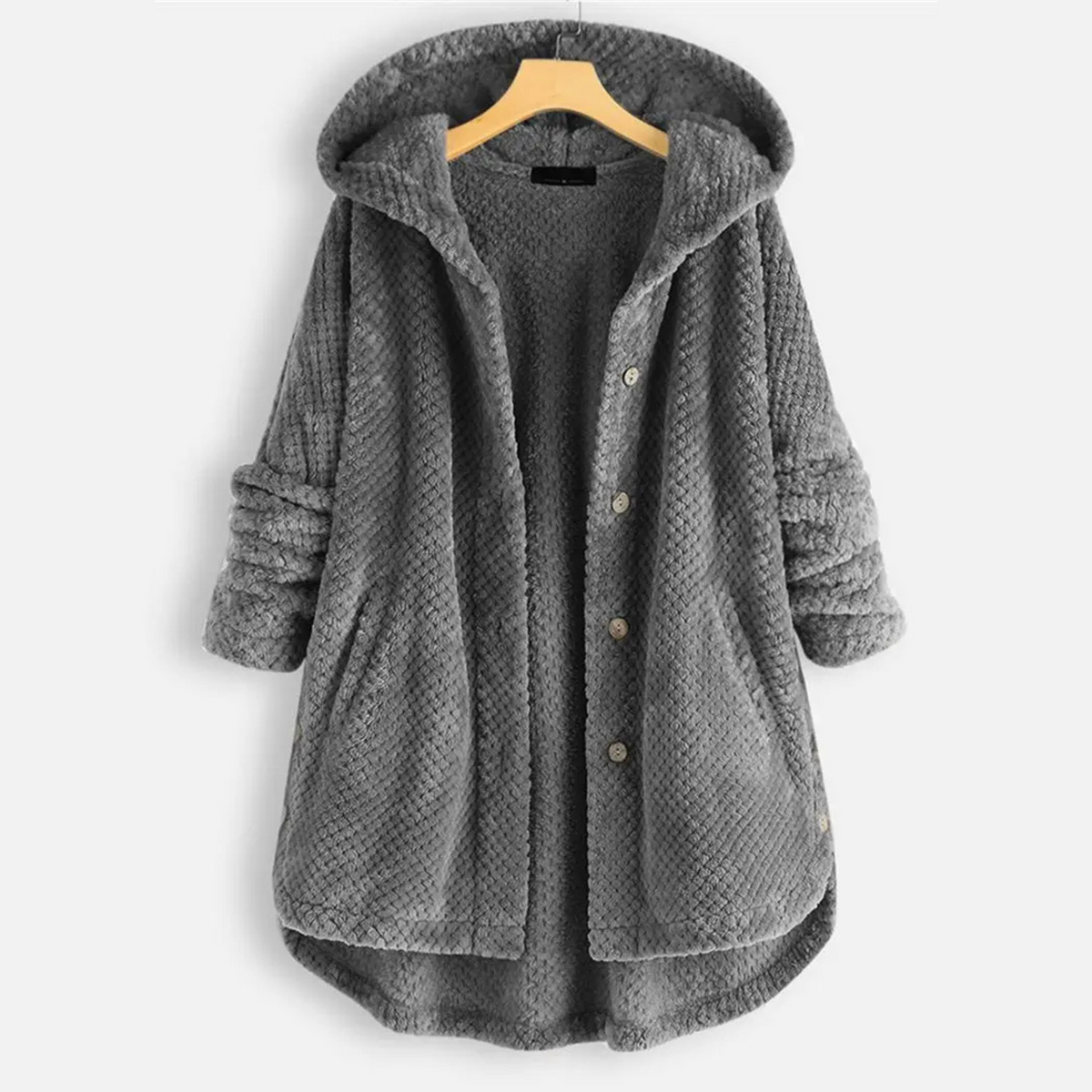 Teddy fleece jas grijs vooraanzicht Selène