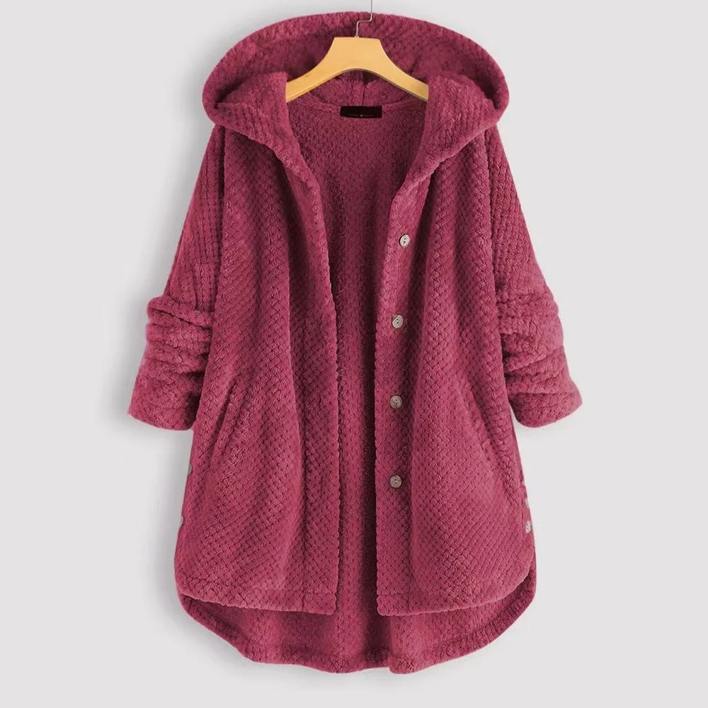 Teddy fleece jas roze vooraanzicht Selène