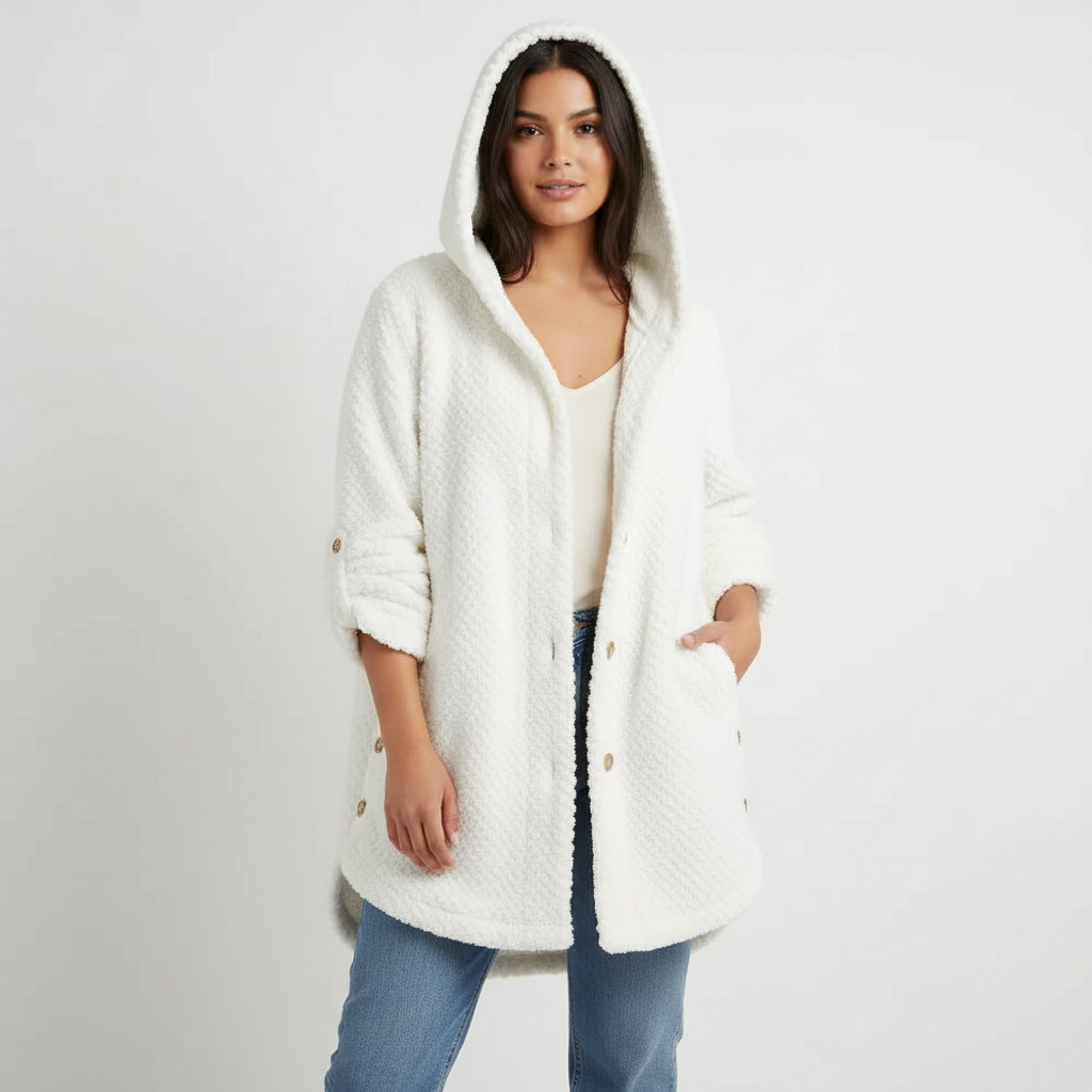 Teddy fleece jas wit vooraanzicht Selène