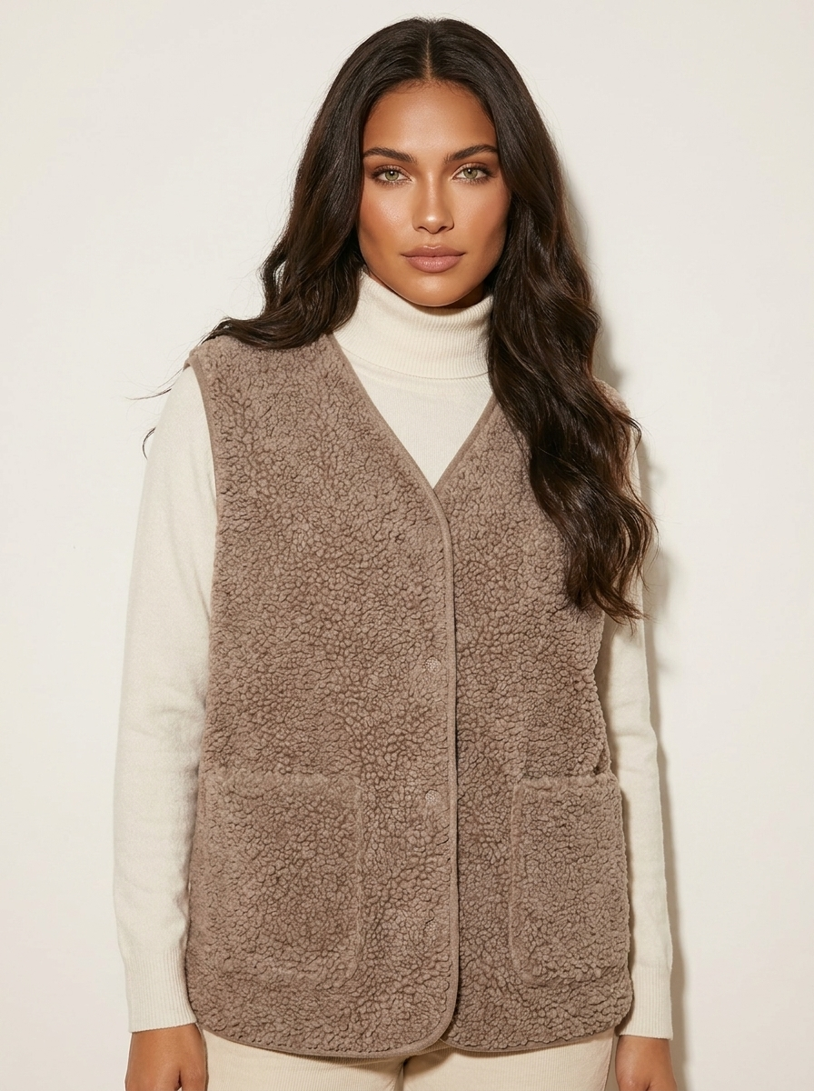 Teddy gilet khaki vooraanzicht Hedy