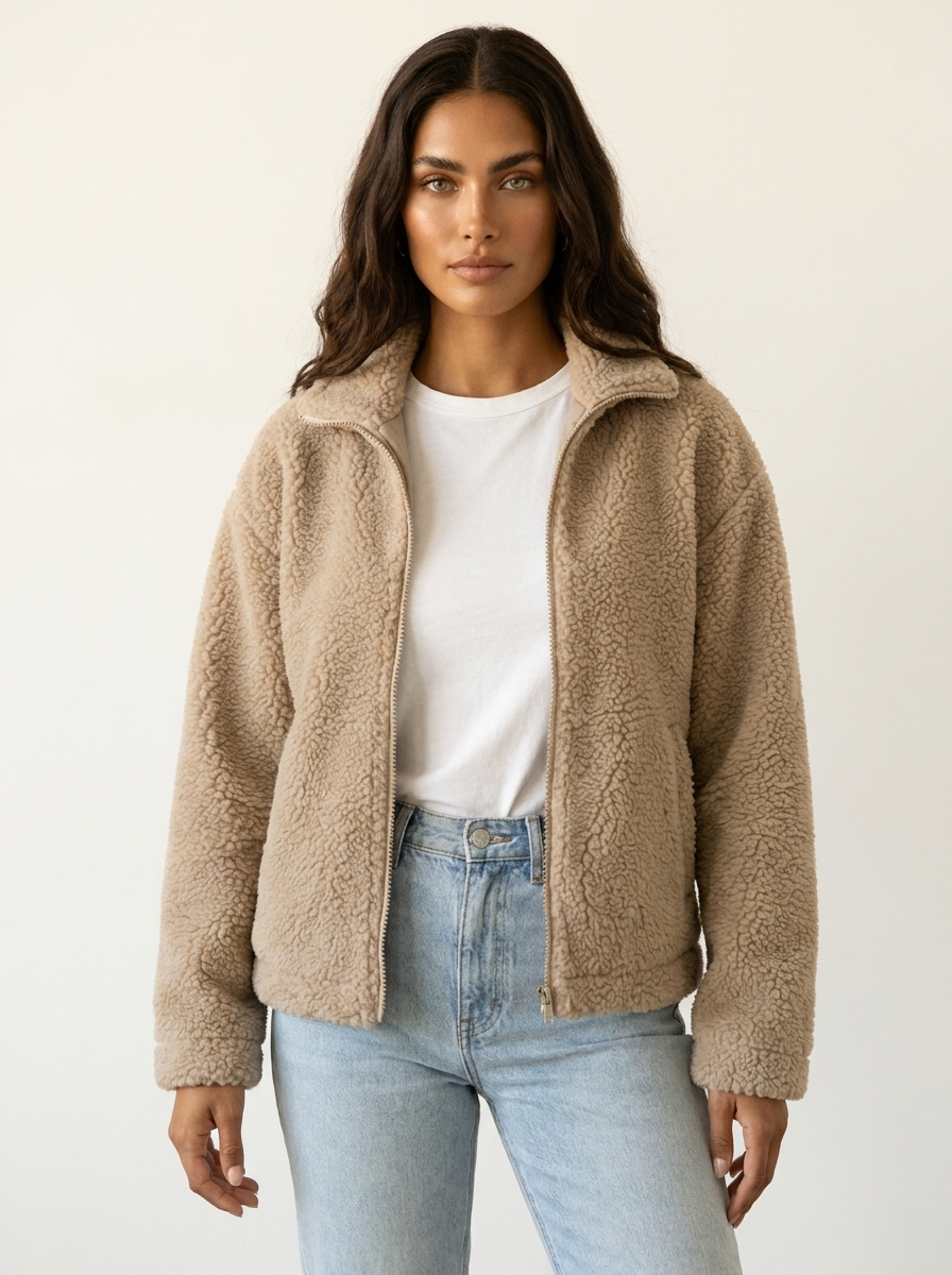 Teddy jas beige vooraanzicht Renate
