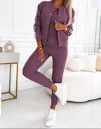 Trainingsset paars vooraanzicht detail Olivia