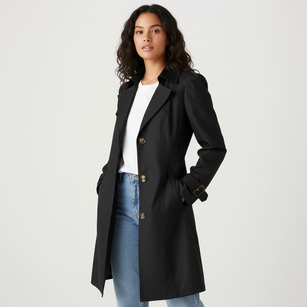 Trenchcoat zwart vooraanzicht Naomi