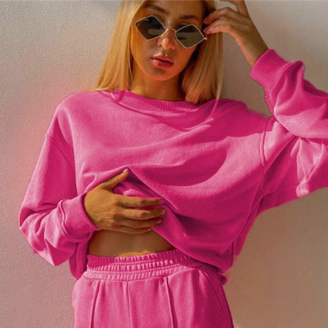 Tweedelige joggingset roze vooraanzicht Lynn