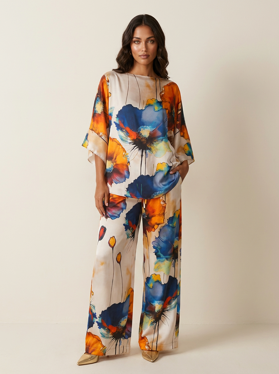 Tweedelige set blauw vooraanzicht Bloem