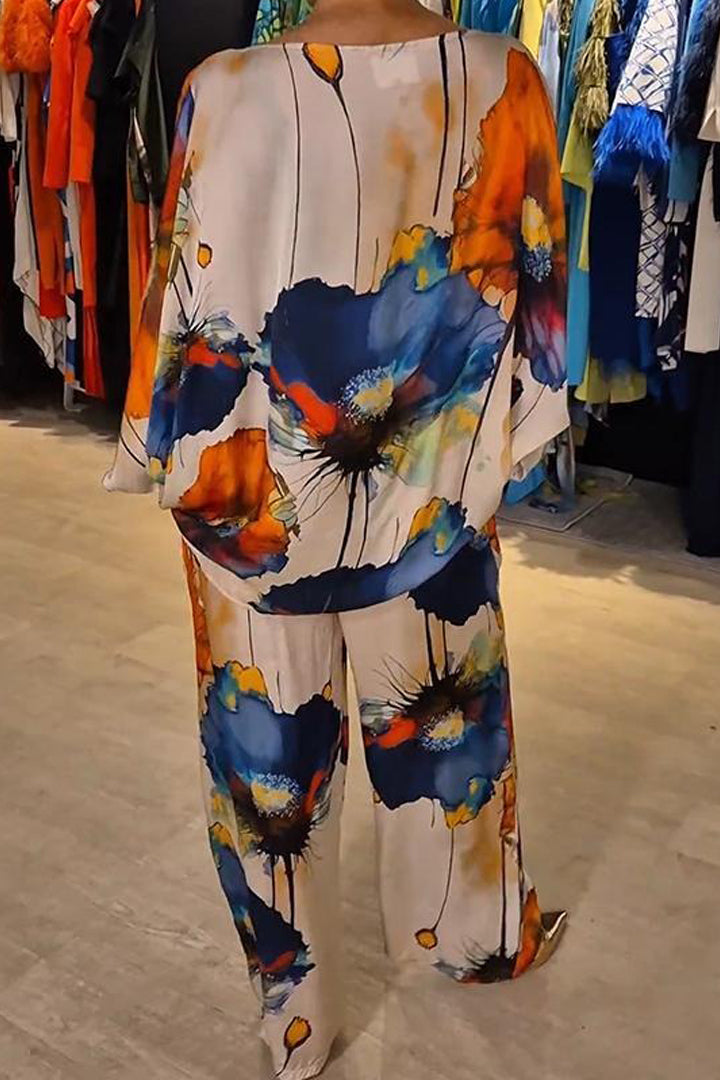 Tweedelige set blauw achterzijde Bloem