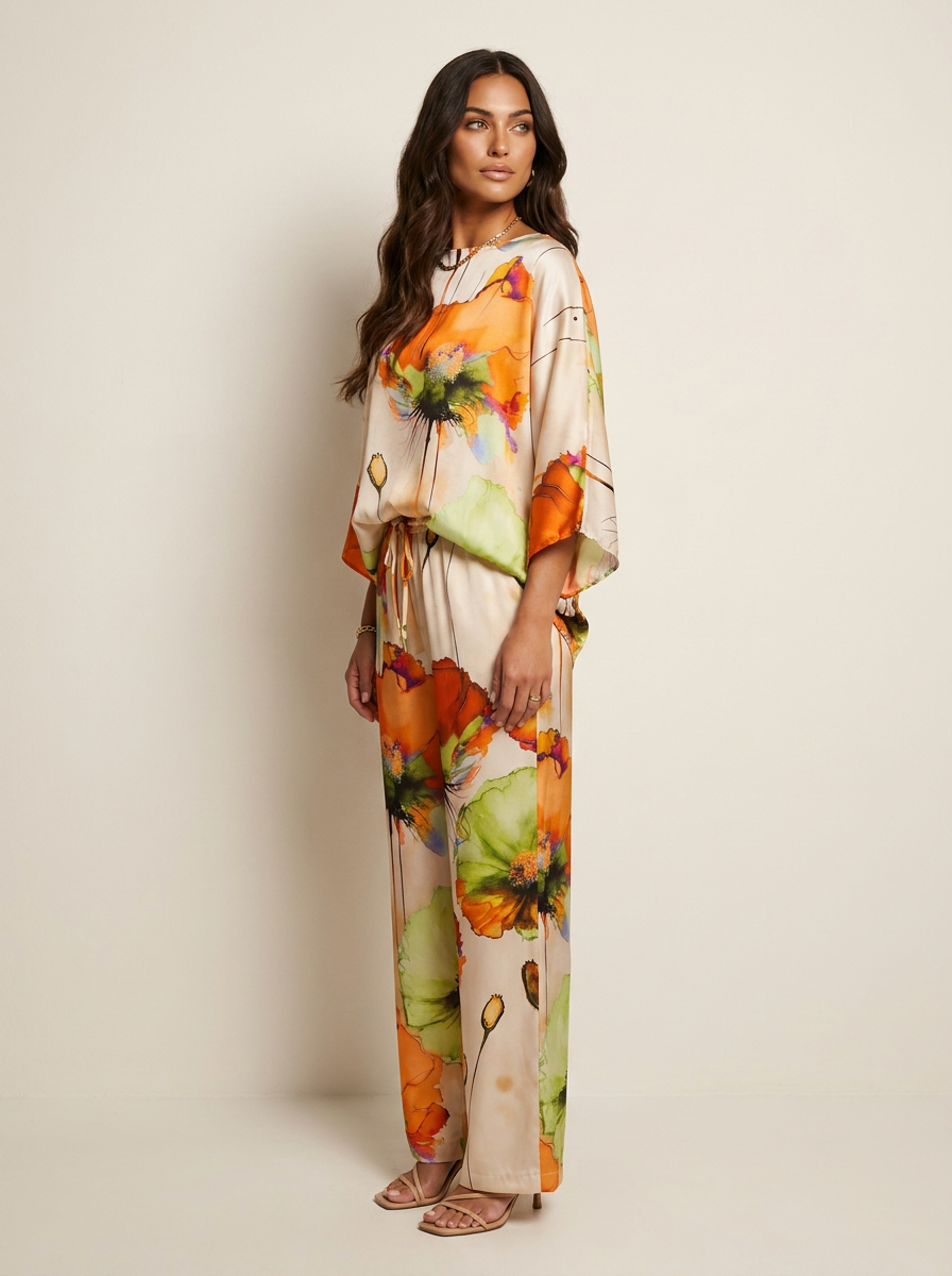 Tweedelige set oranje zijaanzicht Bloem
