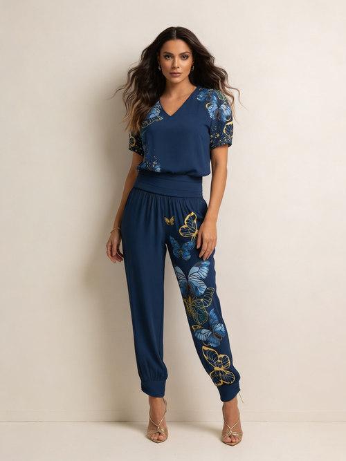 Tweedelige set blauw vooraanzicht Mae