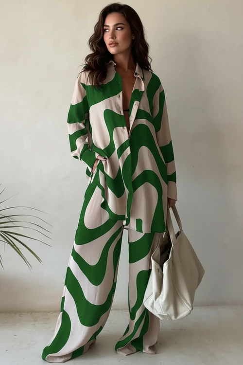 Tweedelige set beige groen vooraanzicht Marie