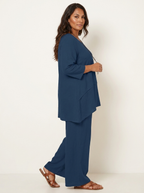 Tweedelige set blauw zijaanzicht Mila