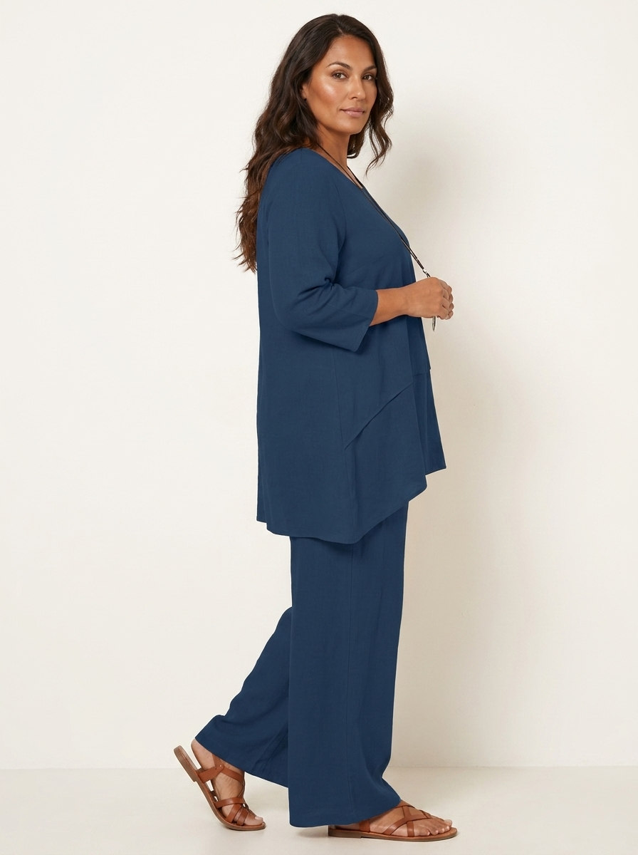 Tweedelige set blauw zijaanzicht Mila