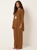 Tweedelige set khaki zijaanzicht Mila