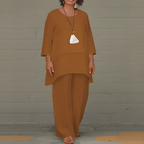 Tweedelige set khaki vooraanzicht detail Mila