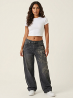 Wide leg jeans zwart vooraanzicht Dewi