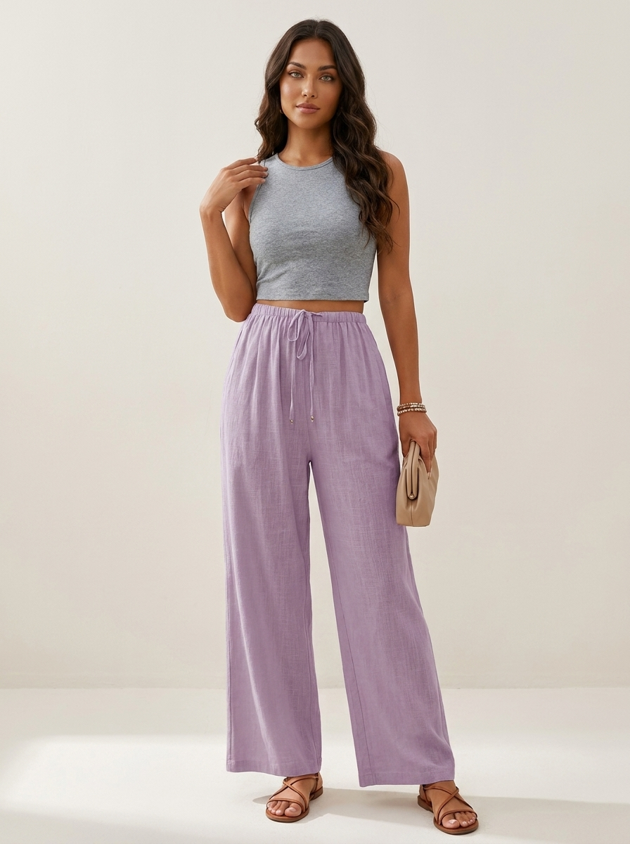Luchtige wide leg broek met trekkoord - Lia